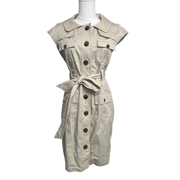Kenneth Cole New York Dresses & Skirts - Kenneth Cole Womens Khaki Safari Utility Shirt Dress Belted Tan Size 6 Office